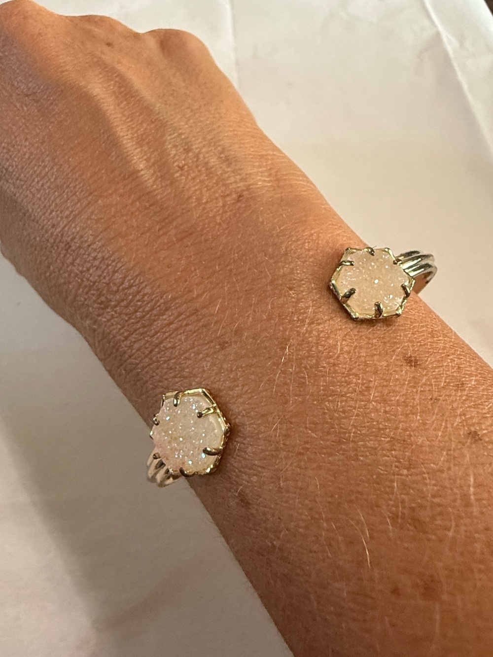 Kendra Scott Arden Open Pinch Cuff Bracelet Gold Tone Iridescent White Druzy